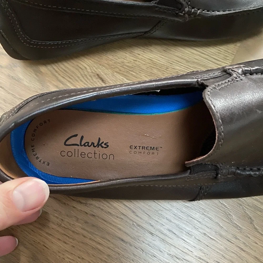 Clarks Collection Dark Brown Leather Slip-On Loafers Extreme Comfort Size 10,5